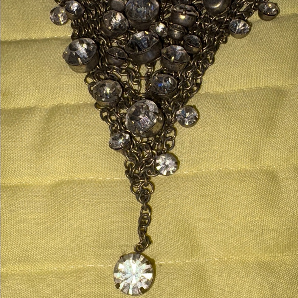 Necklace,  Silvertone w/ clear rhinestones, V shape $20 - Picture 2 of 5